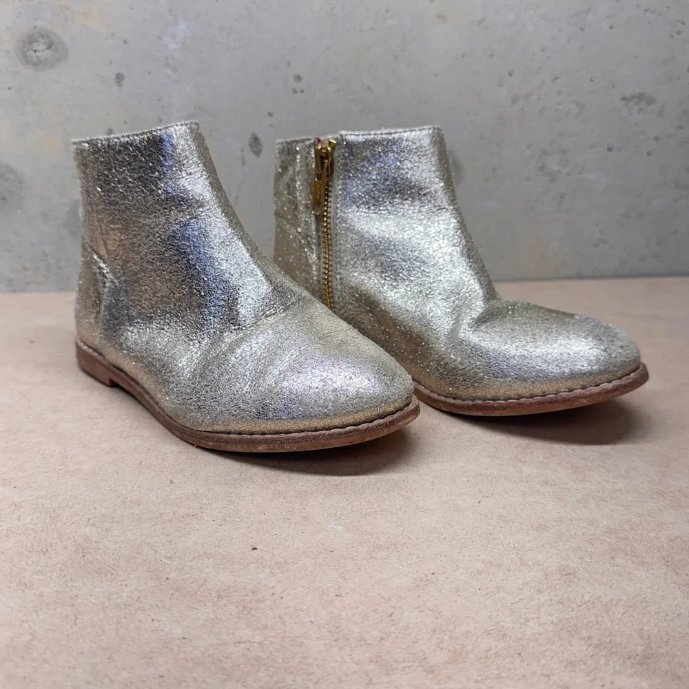 Janie and Jack Ankle Boots Girls Size 12 Gold Metallic Sparkle Holiday Glam